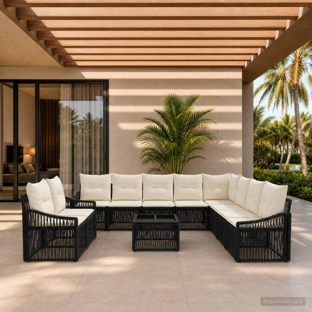 Tuinbankenset 11 pcs Zwart poly rattan is nu te koop bij PeponiXL, paradijselijk wonen!