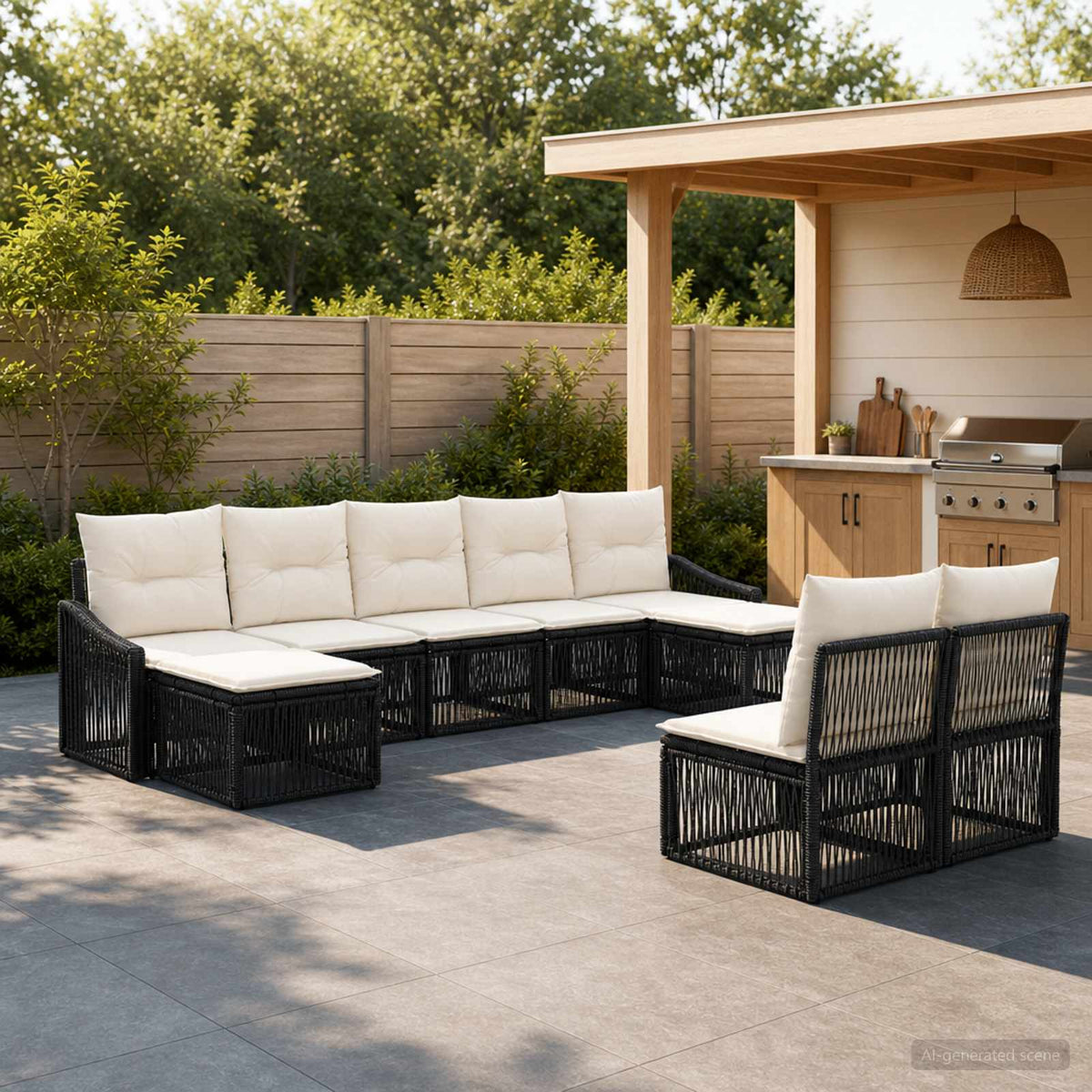 Tuinbankenset 9 pcs Zwart poly rattan is nu te koop bij PeponiXL, paradijselijk wonen!