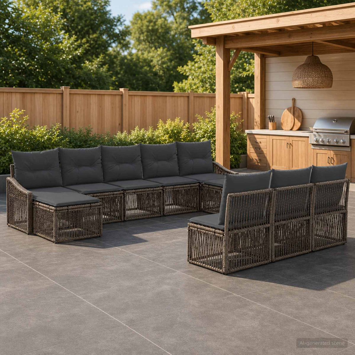 Tuinbankenset 10 pcs Grijs poly rattan is nu te koop bij PeponiXL, paradijselijk wonen!