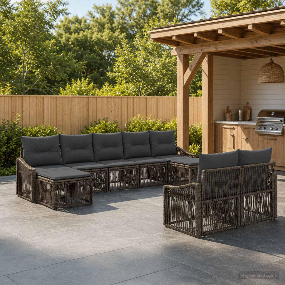Tuinbankenset 9 pcs Grijs poly rattan is nu te koop bij PeponiXL, paradijselijk wonen!