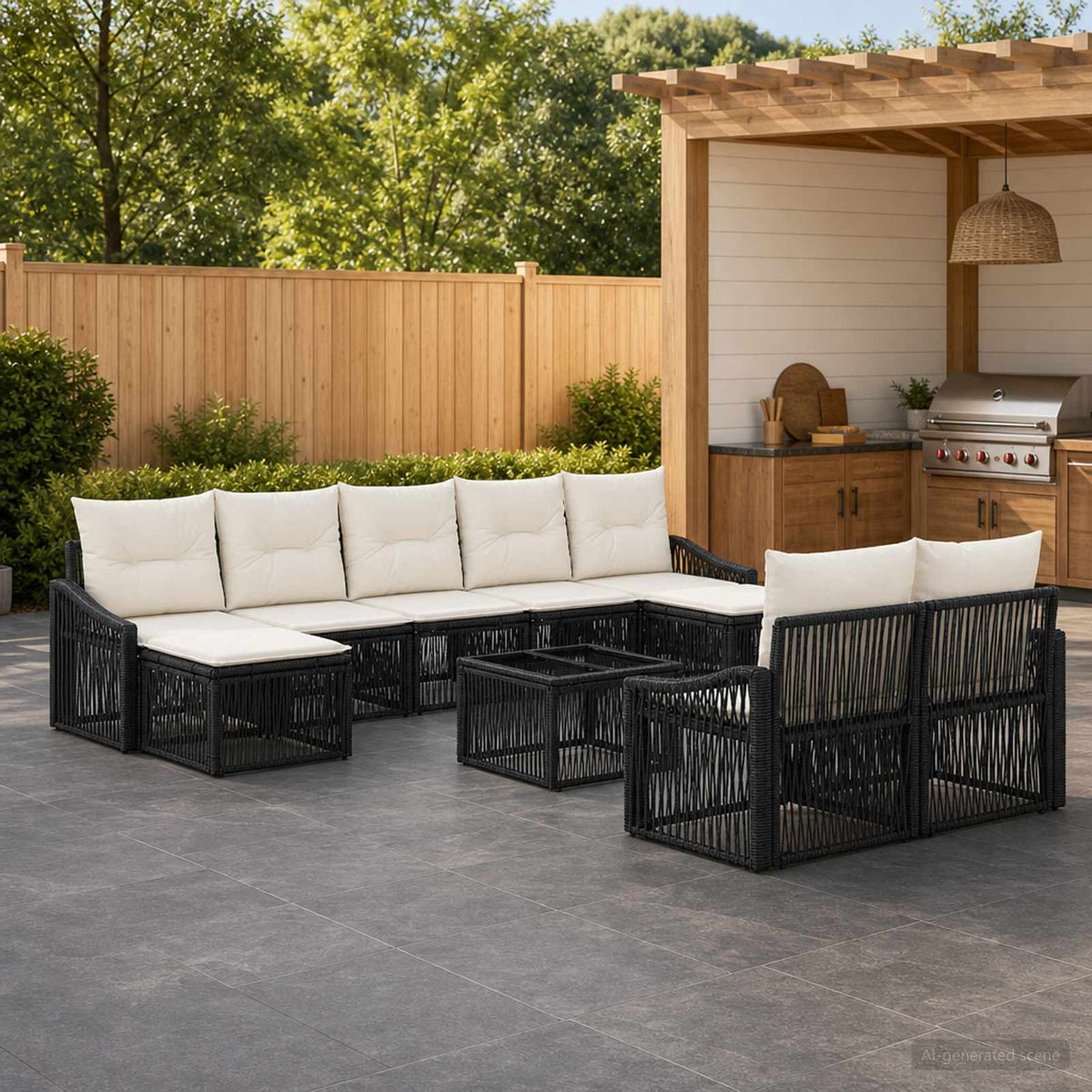 Tuinbankenset 10 pcs Zwart poly rattan is nu te koop bij PeponiXL, paradijselijk wonen!