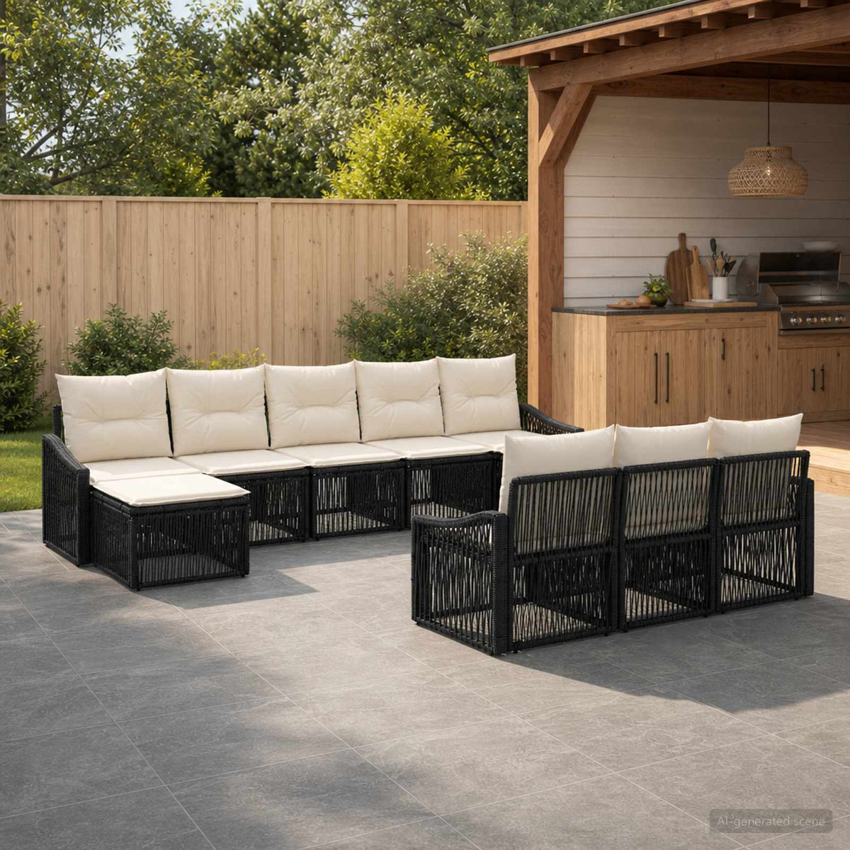 Tuinbankenset 10 pcs Zwart poly rattan is nu te koop bij PeponiXL, paradijselijk wonen!