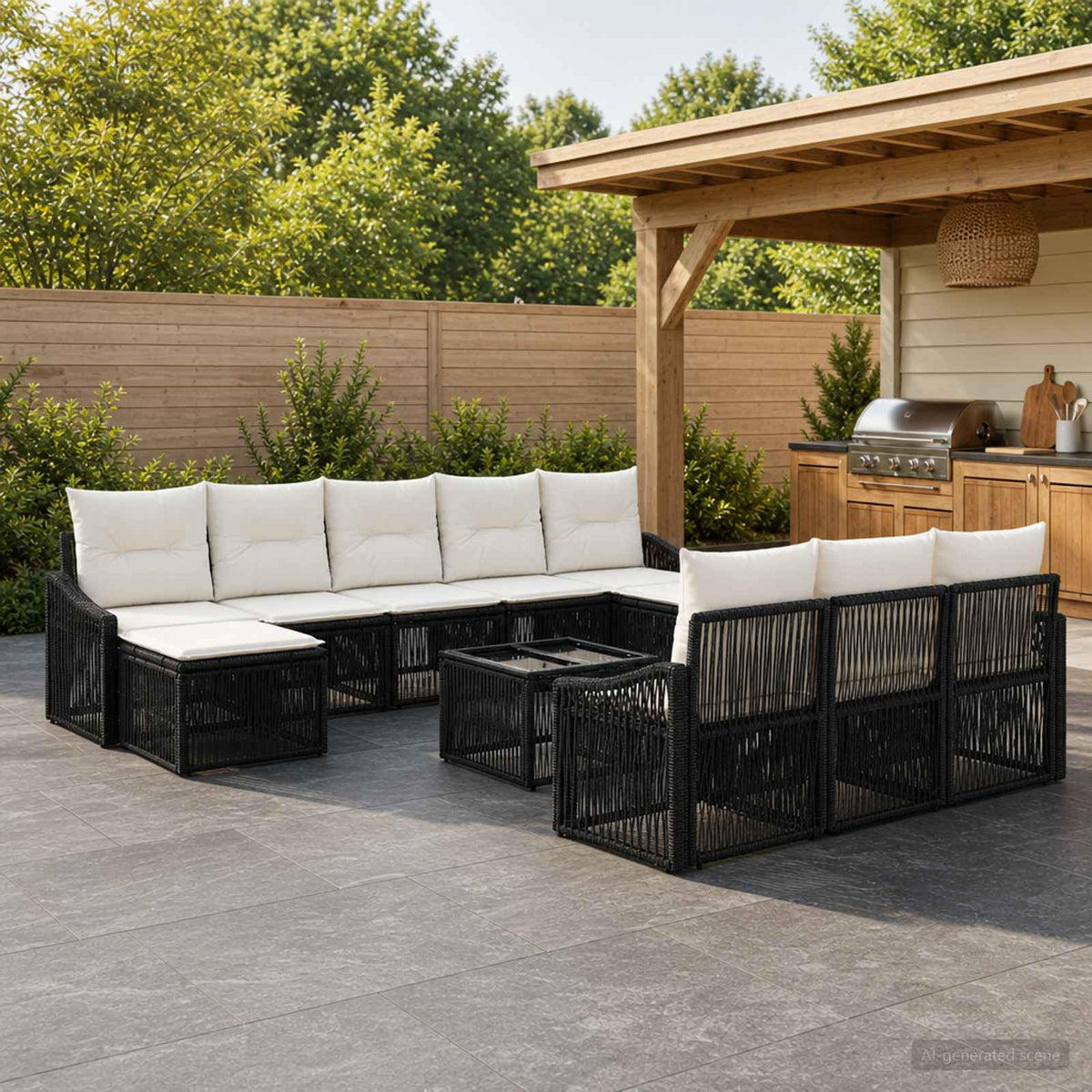 Tuinbankenset 11 pcs Zwart poly rattan is nu te koop bij PeponiXL, paradijselijk wonen!