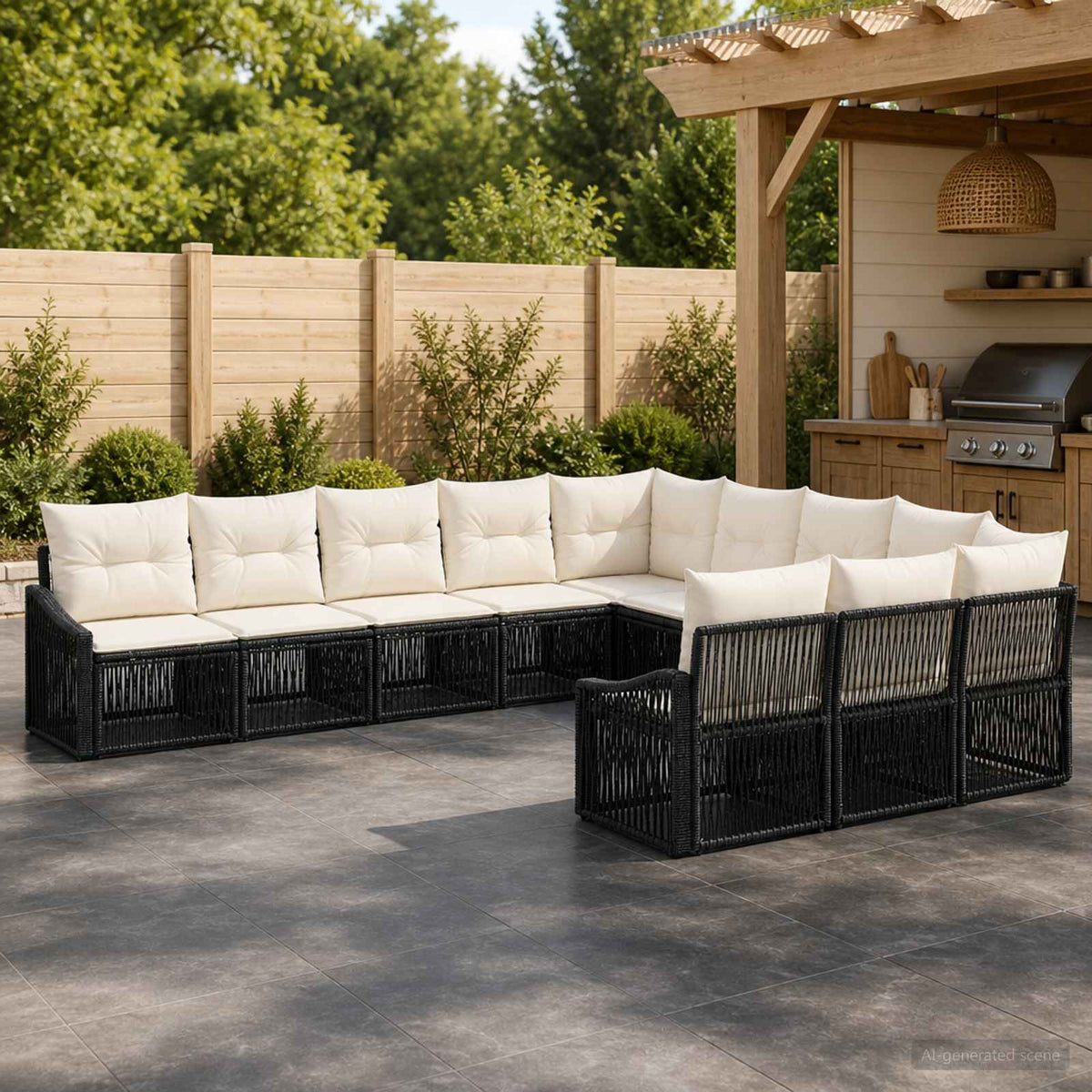 Tuinbankenset 11 pcs Zwart poly rattan is nu te koop bij PeponiXL, paradijselijk wonen!