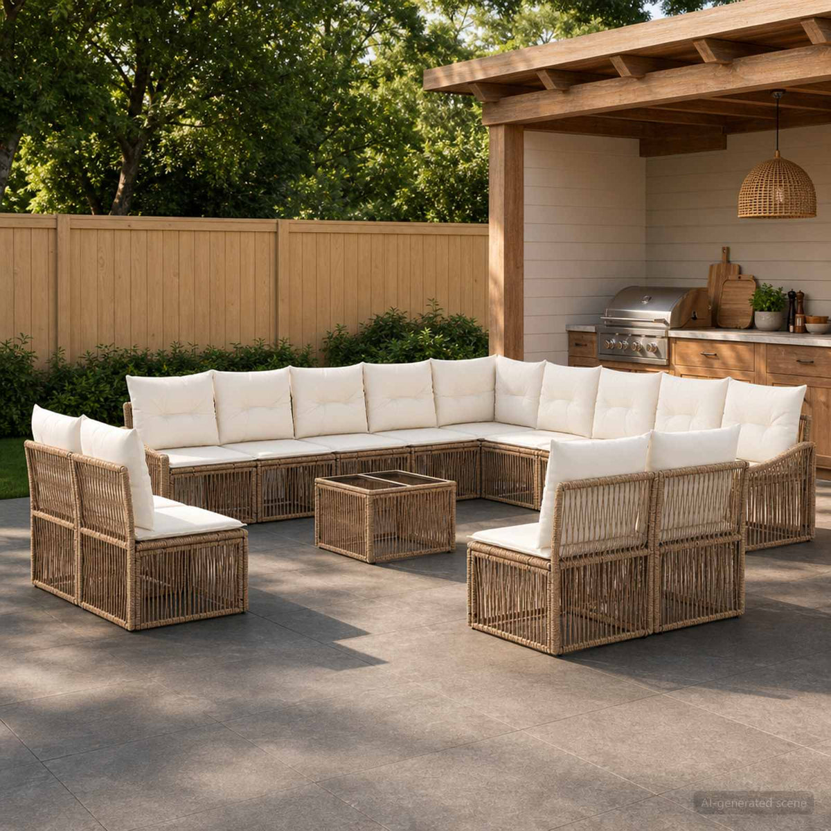 Tuinbankenset 14 pcs Beige poly rattan is nu te koop bij PeponiXL, paradijselijk wonen!