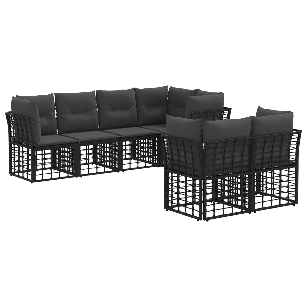 Buiten bankenset met kussen 7 pcs Zwart Polyester is nu te koop bij PeponiXL, paradijselijk wonen!
