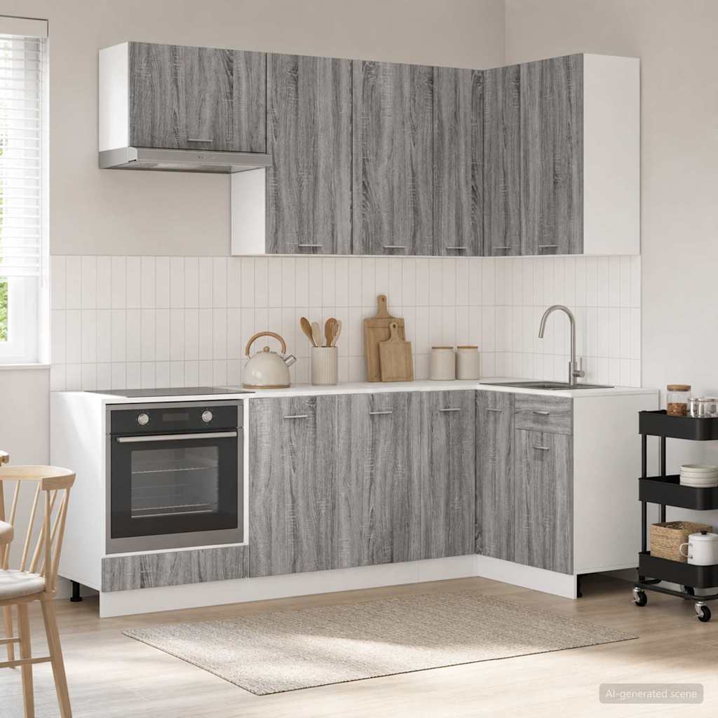 Keukenblok LYON 8 st Grijs Sonoma Bewerkt hout is nu te koop bij PeponiXL, paradijselijk wonen!