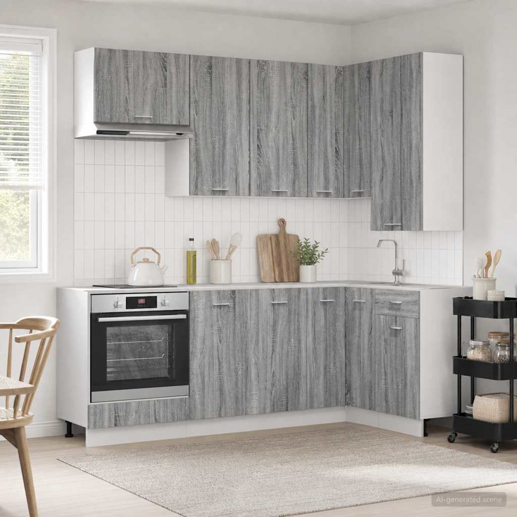 Keukenblok LYON 8 st Grijs Sonoma Bewerkt hout is nu te koop bij PeponiXL, paradijselijk wonen!