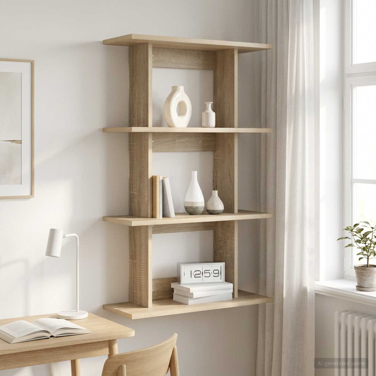 Wandplank Muurmontage Sonoma Eiken 56 x 20 x 90 cm Bewerkt hout is nu te koop bij PeponiXL, paradijselijk wonen!