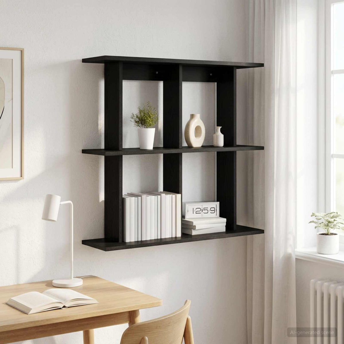 Wandplank Muurmontage Zwart eiken 100 x 20 x 75 cm Bewerkt hout is nu te koop bij PeponiXL, paradijselijk wonen!