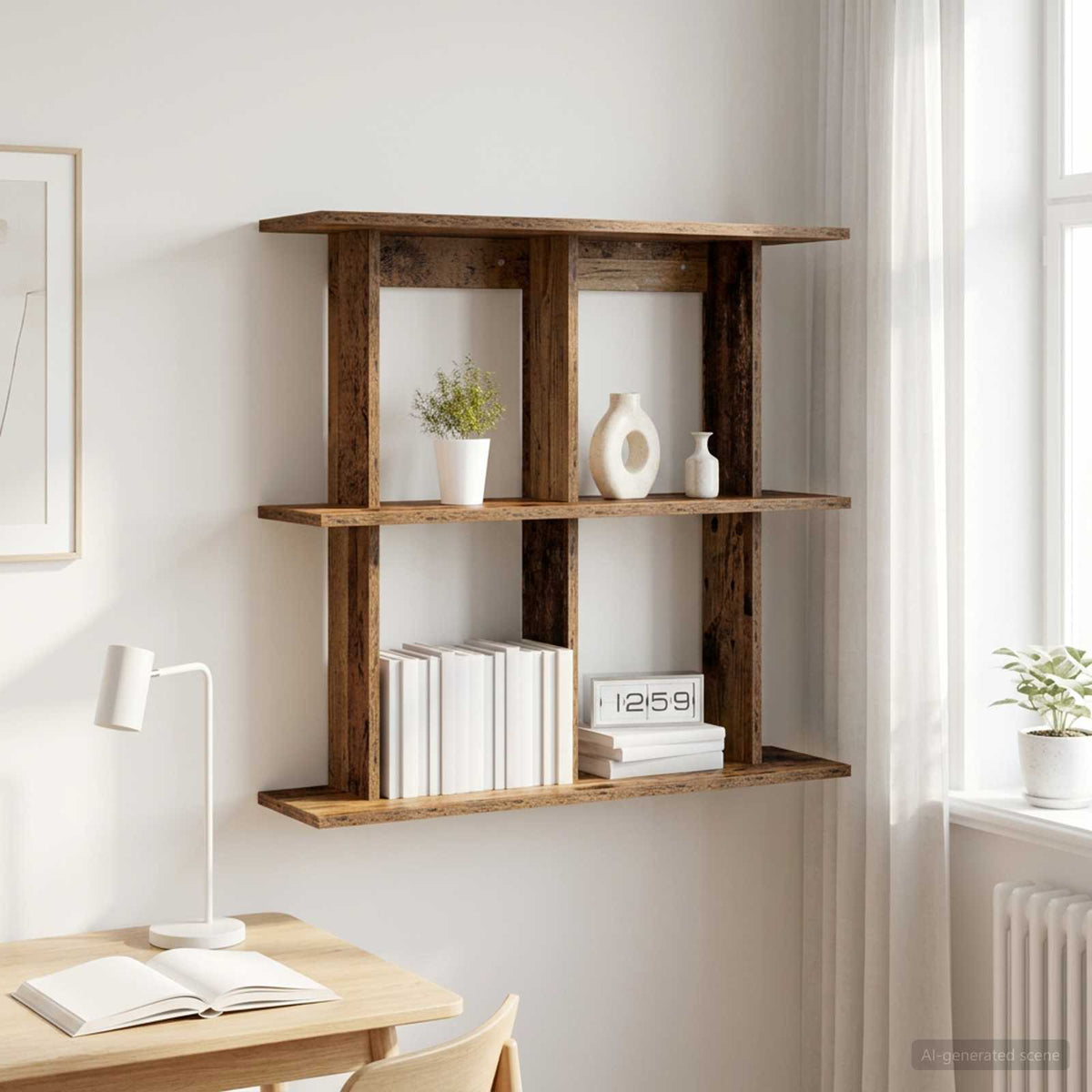 Wandplank Muurmontage Oud hout 100 x 20 x 75 cm Bewerkt hout is nu te koop bij PeponiXL, paradijselijk wonen!