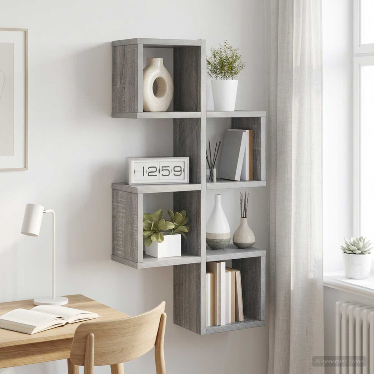 Wandplank Muurmontage Grijs Sonoma 39 x 15 x 76 cm Bewerkt hout is nu te koop bij PeponiXL, paradijselijk wonen!