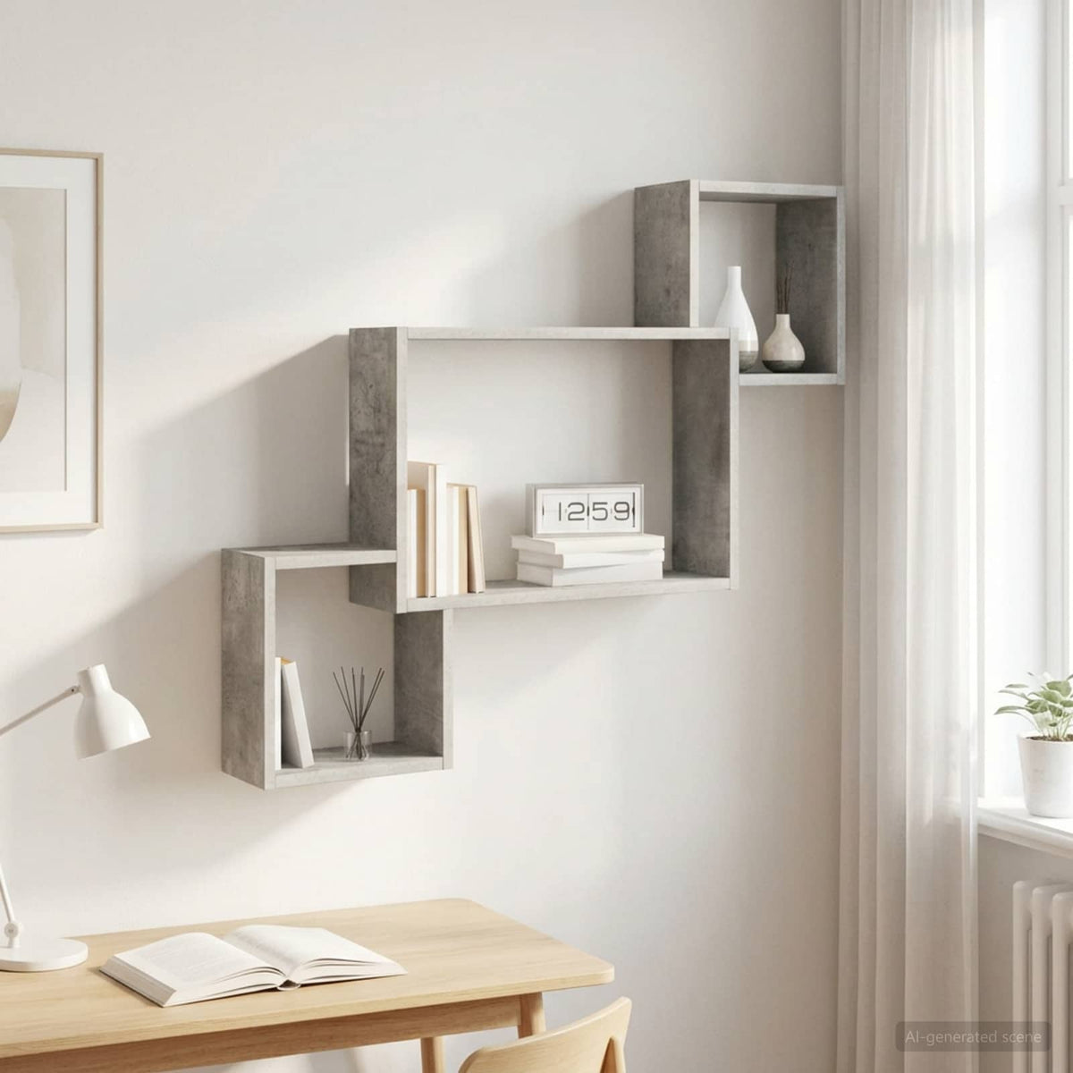 Wandplank Muurmontage Betongrijs 91,5 x 15 x 76 cm Bewerkt hout is nu te koop bij PeponiXL, paradijselijk wonen!