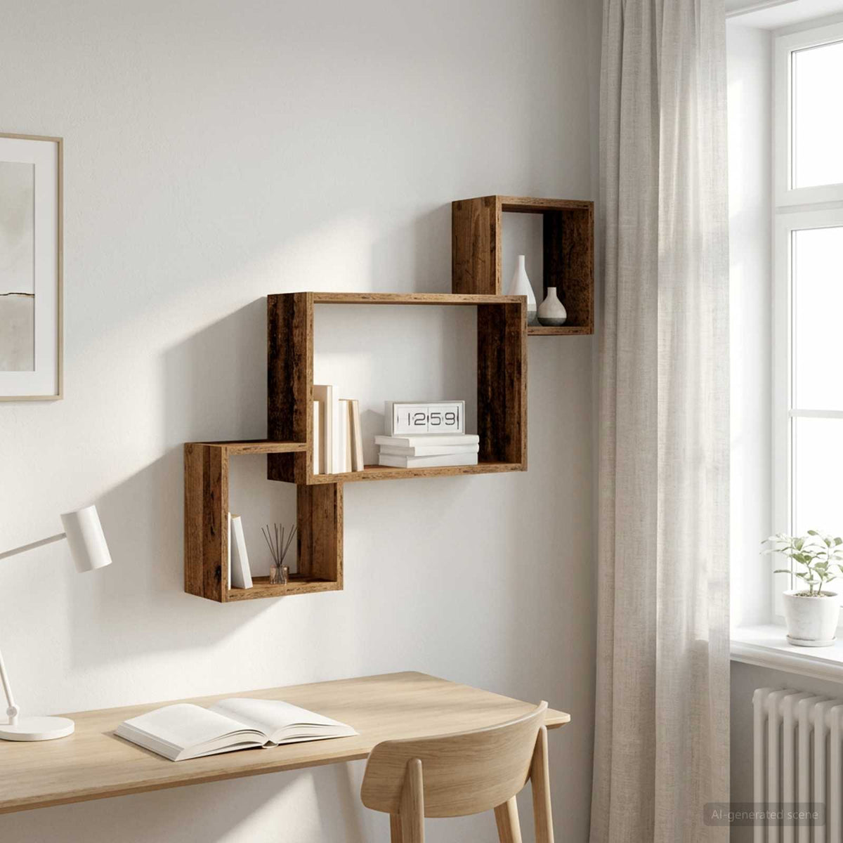 Wandplank Muurmontage Oud hout 91,5 x 15 x 76 cm Bewerkt hout is nu te koop bij PeponiXL, paradijselijk wonen!