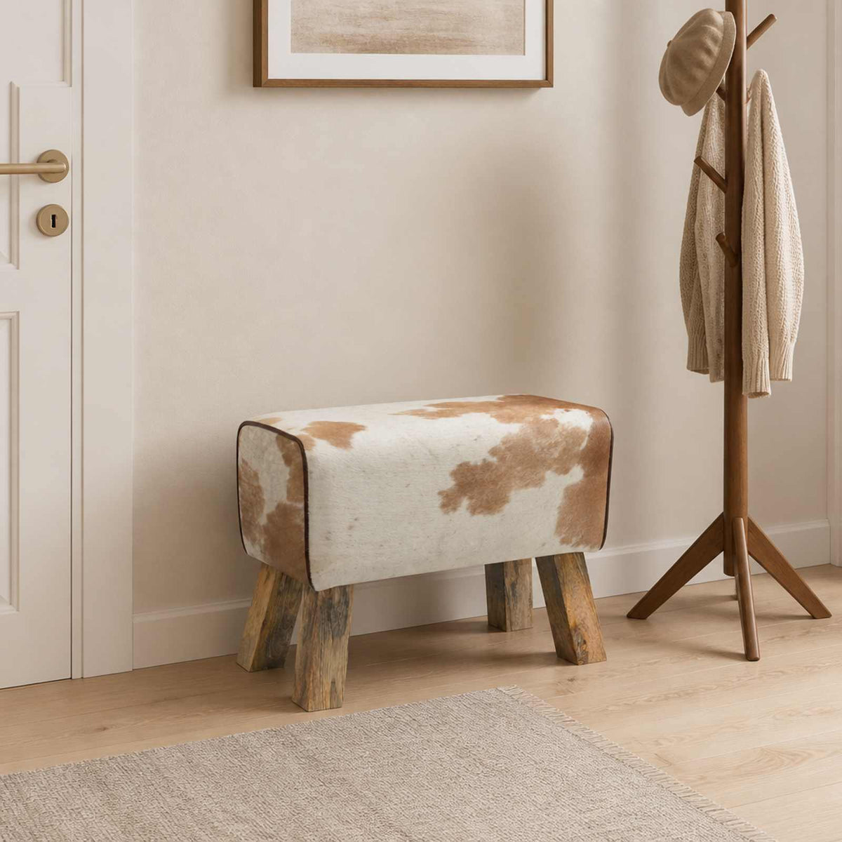 vidaXL Bank 60 x 30 x 45 cm Echt Leer Bruin en wit