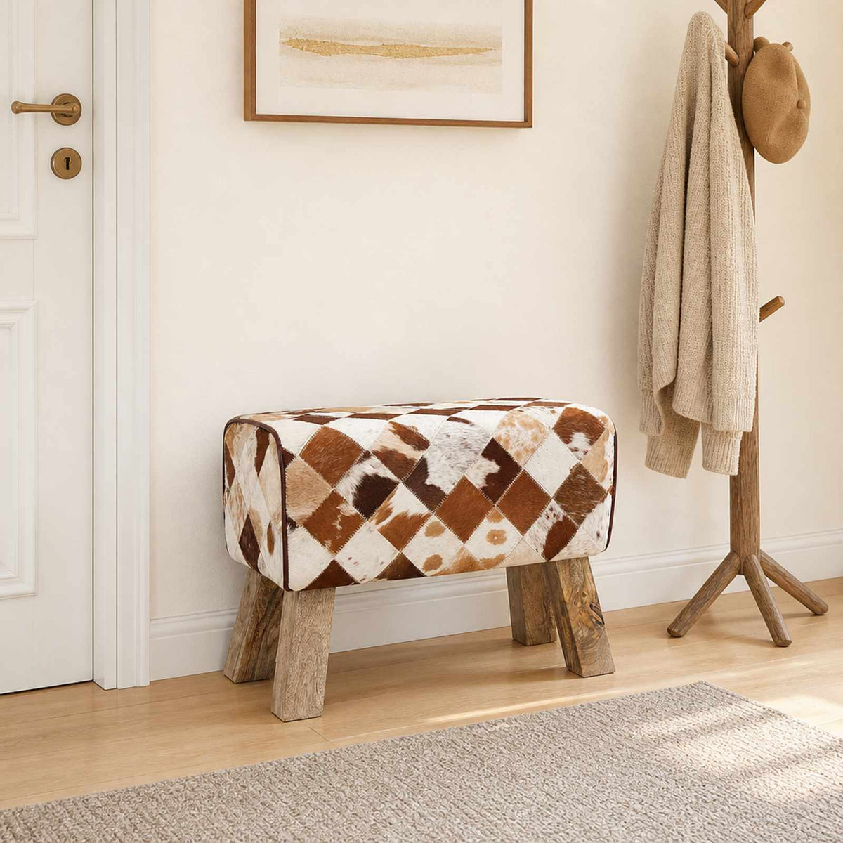 Bank 60 x 30 x 45 cm Echt Leer Bruine patchwork is nu te koop bij PeponiXL, paradijselijk wonen!