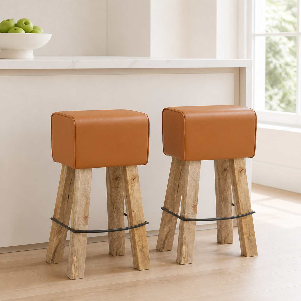 Barkruk 2 st Bruin 44 x 33 x 74 cm Echt Leer is nu te koop bij PeponiXL, paradijselijk wonen!