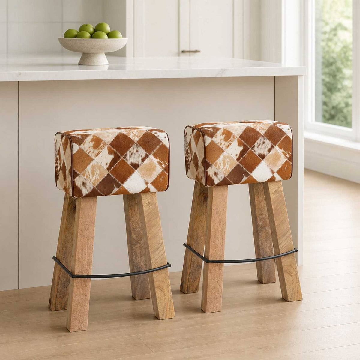 Barkruk 2 st Bruine patchwork 44 x 33 x 74 cm Echt Leer is nu te koop bij PeponiXL, paradijselijk wonen!