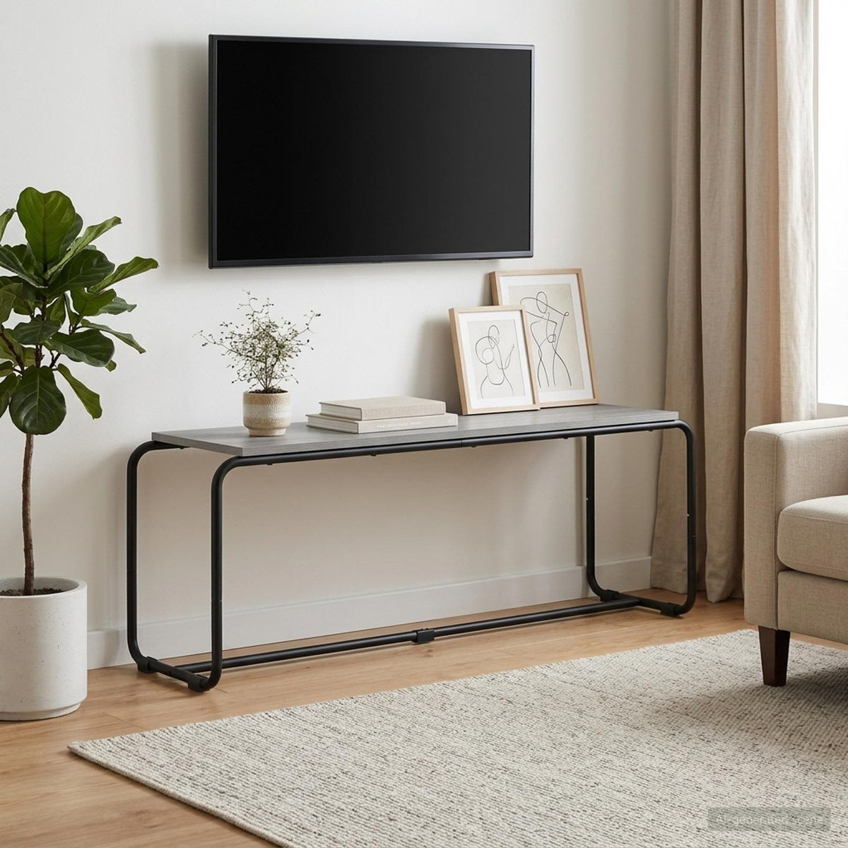 TV-standaard 113.5 x 35.5 x 42 cm Grijs Sonoma Bewerkt hout is nu te koop bij PeponiXL, paradijselijk wonen!