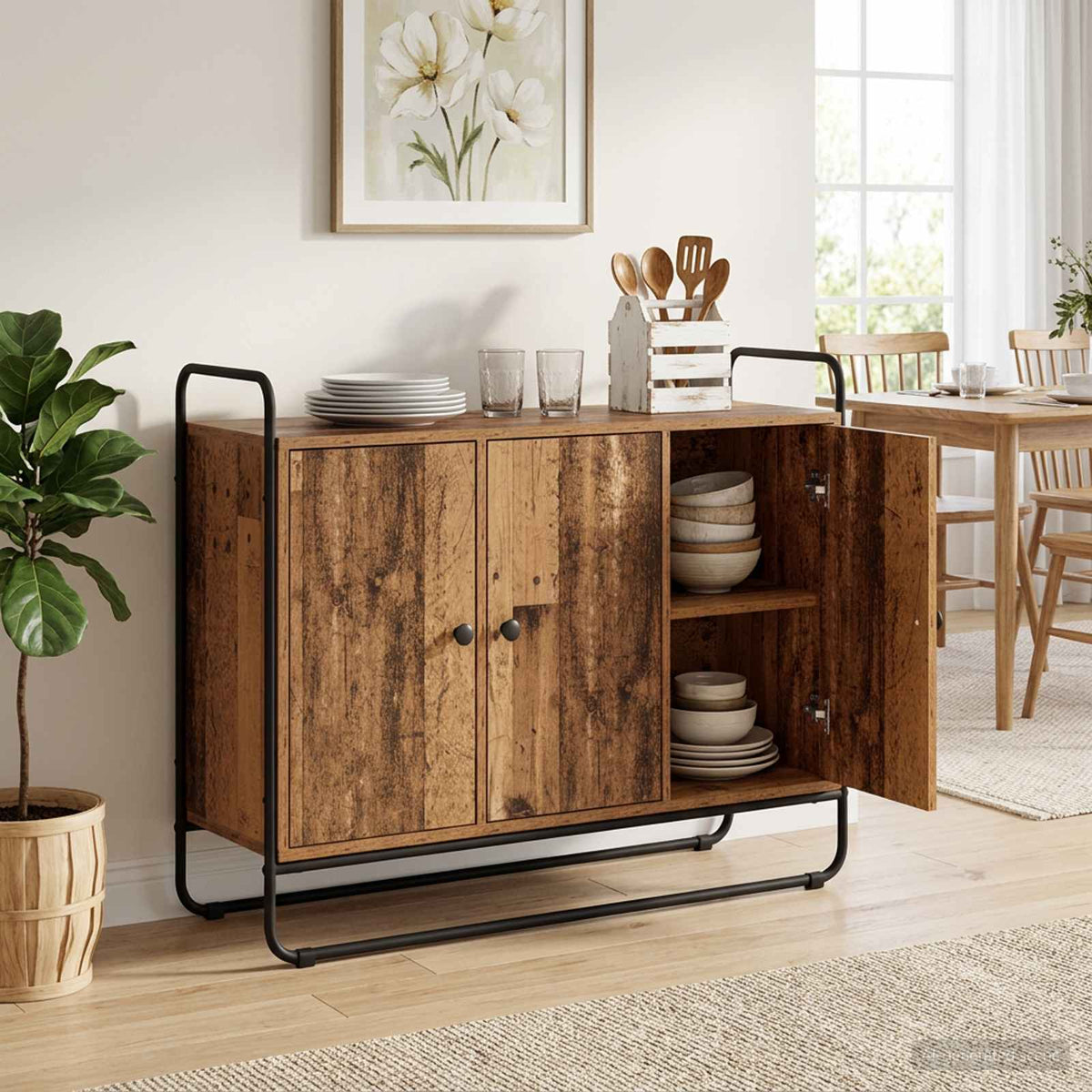 Dressoir Oud hout 102 x 35 x 75 cm Bewerkt hout is nu te koop bij PeponiXL, paradijselijk wonen!