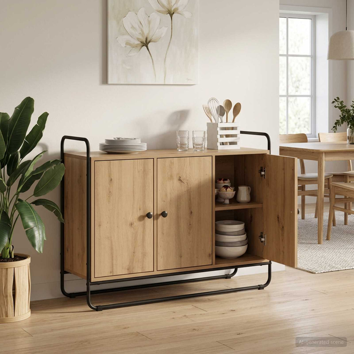 Dressoir Artisanaal eiken 102 x 35 x 75 cm Bewerkt hout is nu te koop bij PeponiXL, paradijselijk wonen!