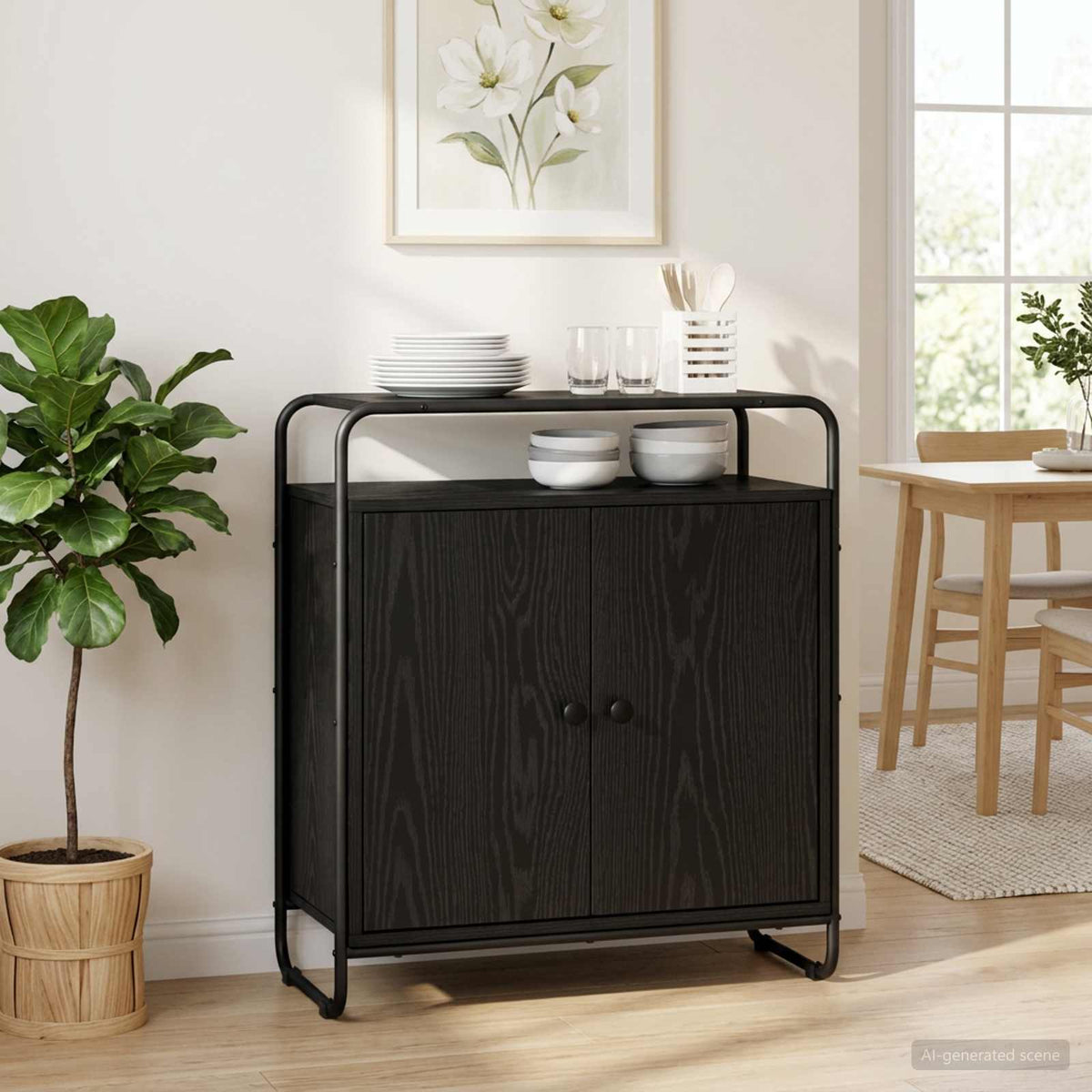 Dressoir Zwart eiken 68 x 35 x 75 cm Bewerkt hout is nu te koop bij PeponiXL, paradijselijk wonen!