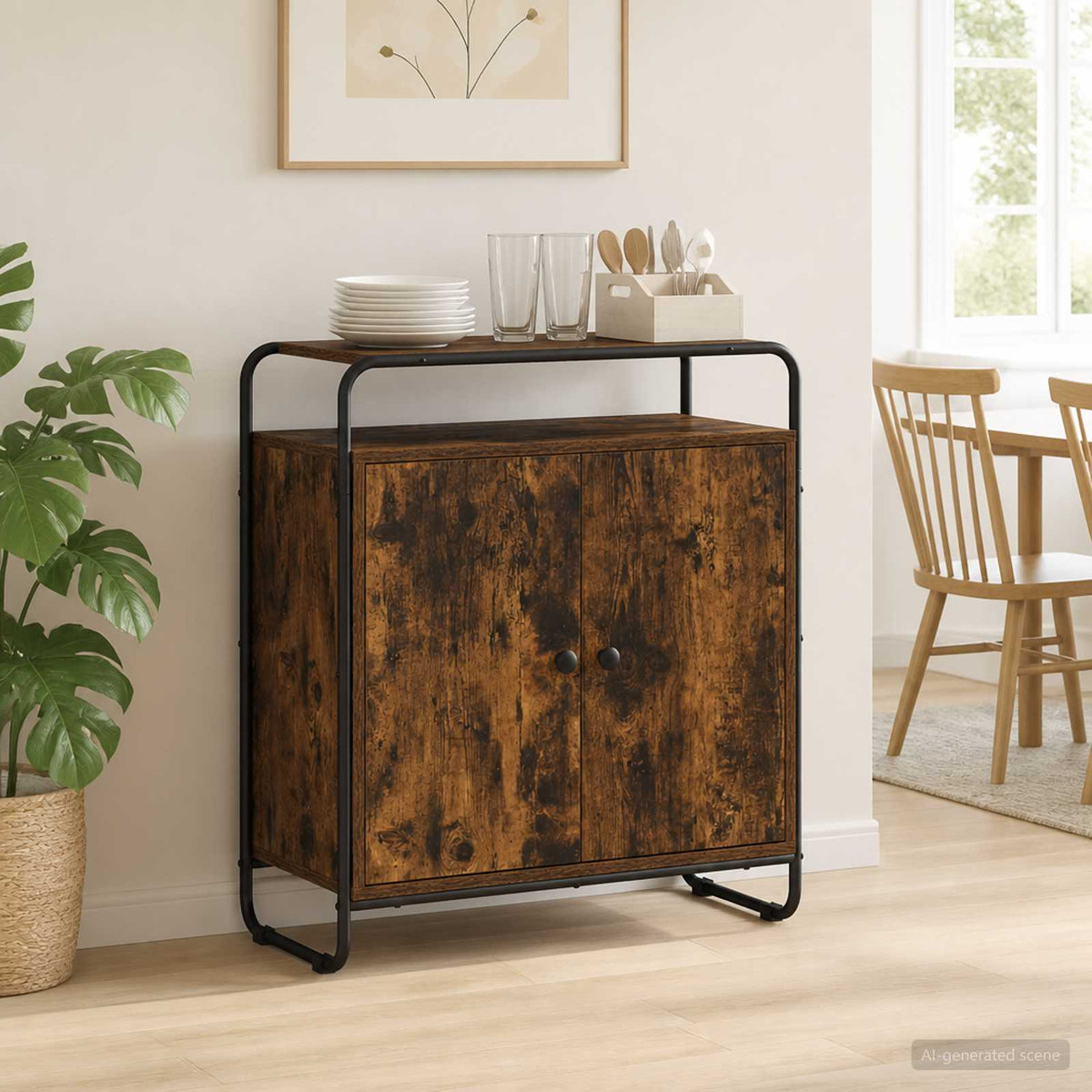 Dressoir Gerookt eiken 68 x 35 x 75 cm Bewerkt hout is nu te koop bij PeponiXL, paradijselijk wonen!