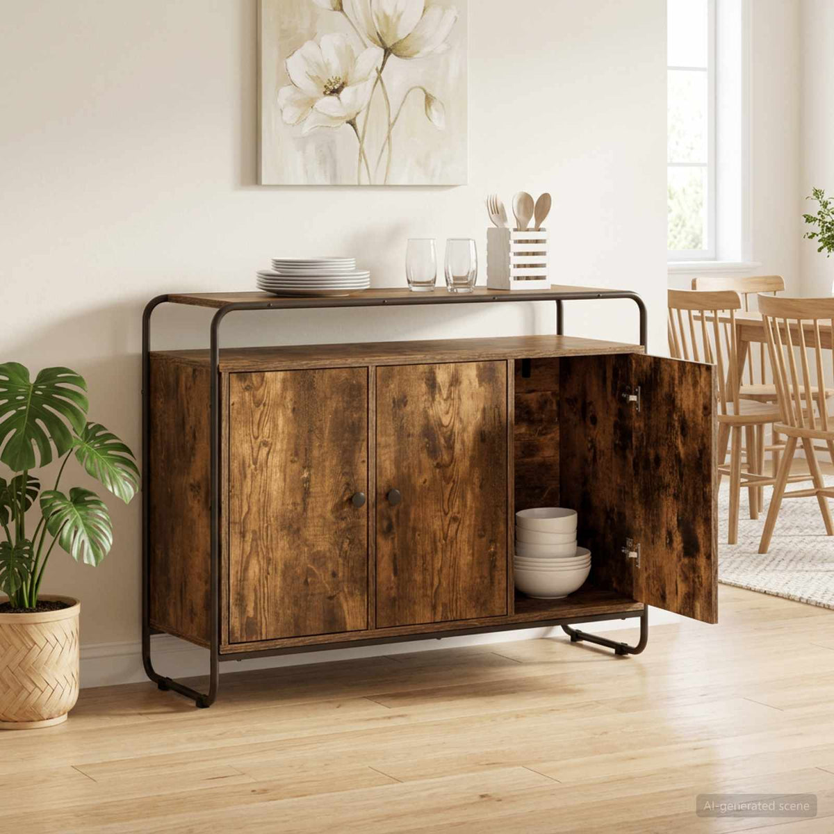 Dressoir Gerookt eiken 102 x 35 x 75 cm Bewerkt hout is nu te koop bij PeponiXL, paradijselijk wonen!