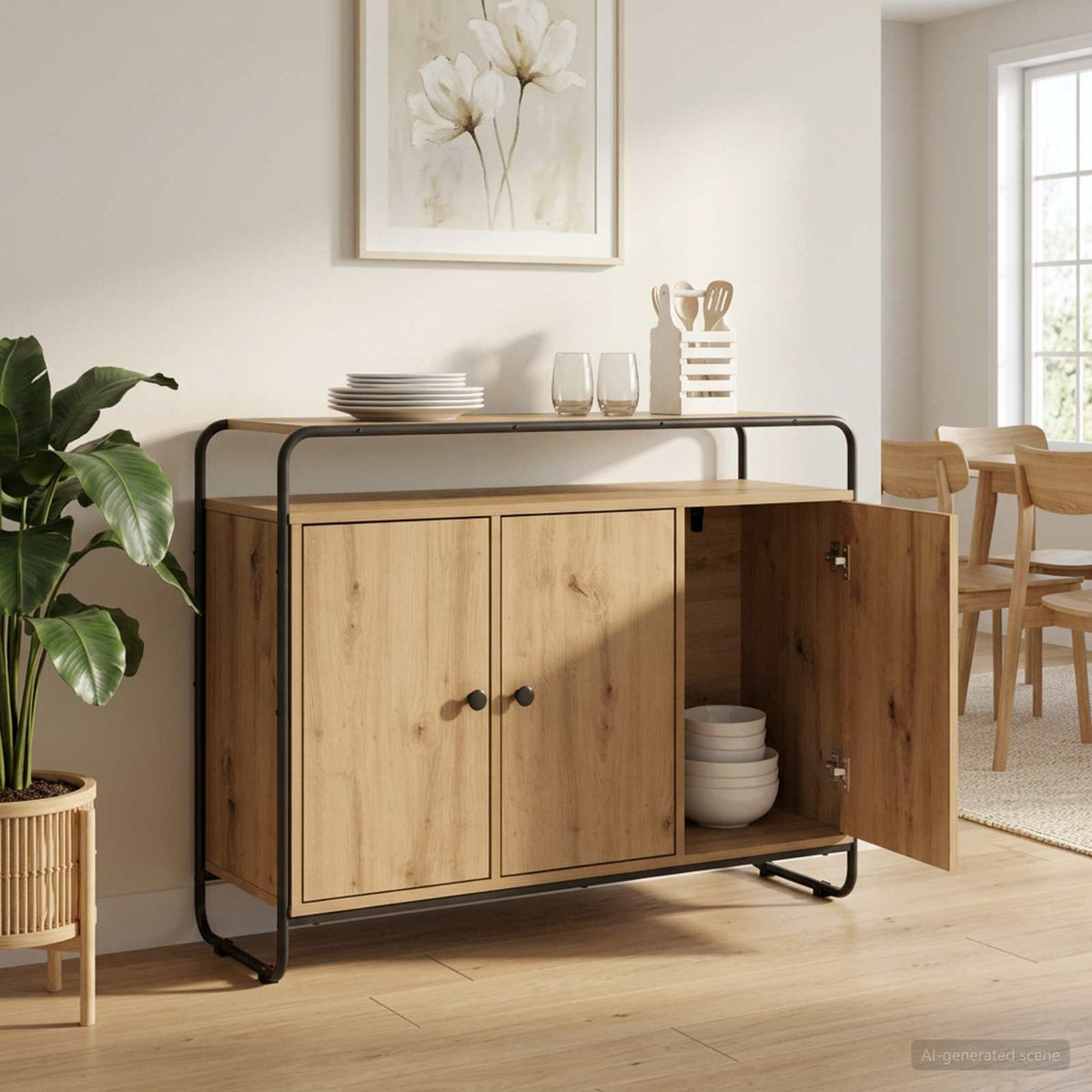 Dressoir Artisanaal eiken 102 x 35 x 75 cm Bewerkt hout is nu te koop bij PeponiXL, paradijselijk wonen!