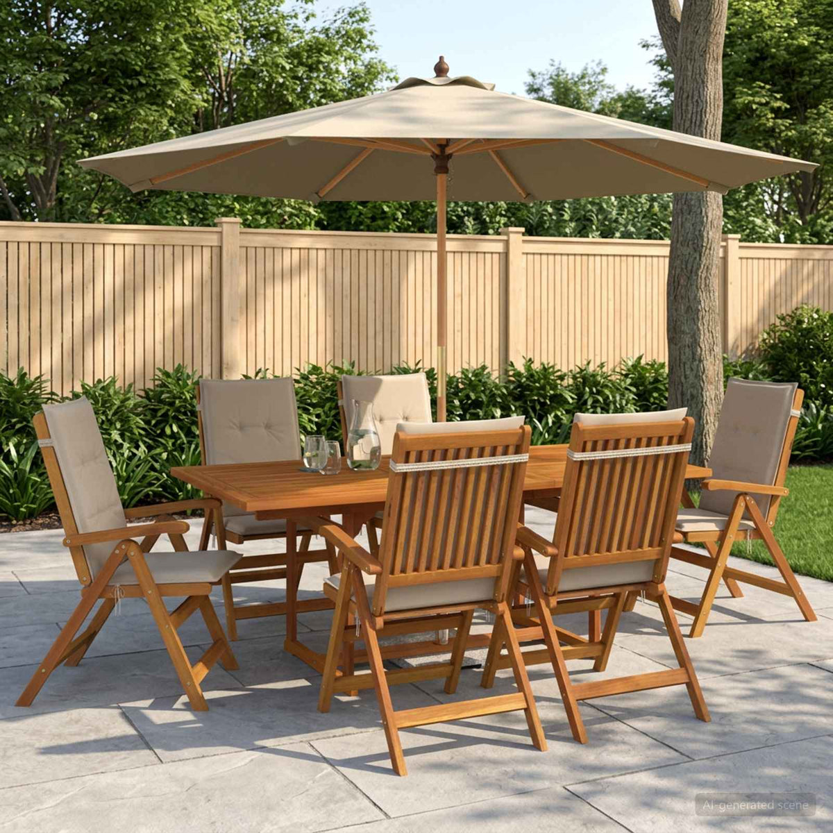Buiten Eetset met Parasol 8 st Crèmewit Massief Acaciahout is nu te koop bij PeponiXL, paradijselijk wonen!