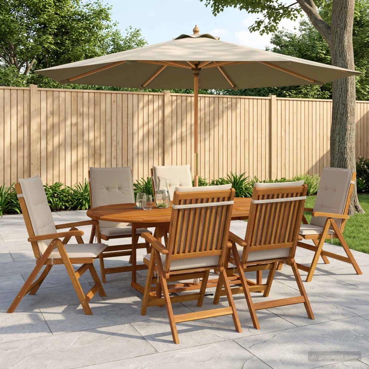 Buiten Eetset met Parasol 8 st Crèmewit Massief Acaciahout is nu te koop bij PeponiXL, paradijselijk wonen!