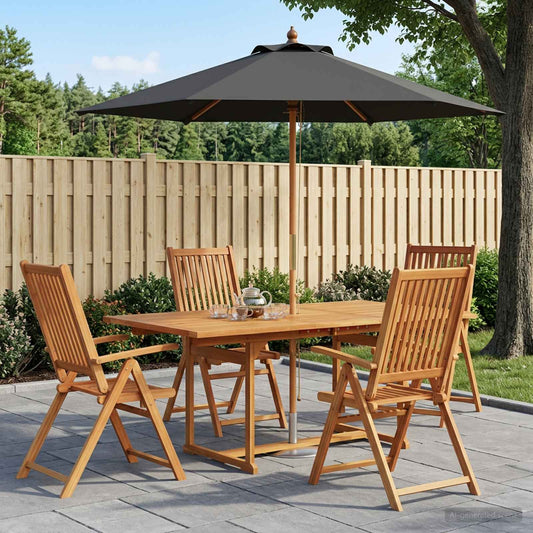 vidaXL Buiten Eetset met Parasol 6 st Anthraciet en Natuurlijk