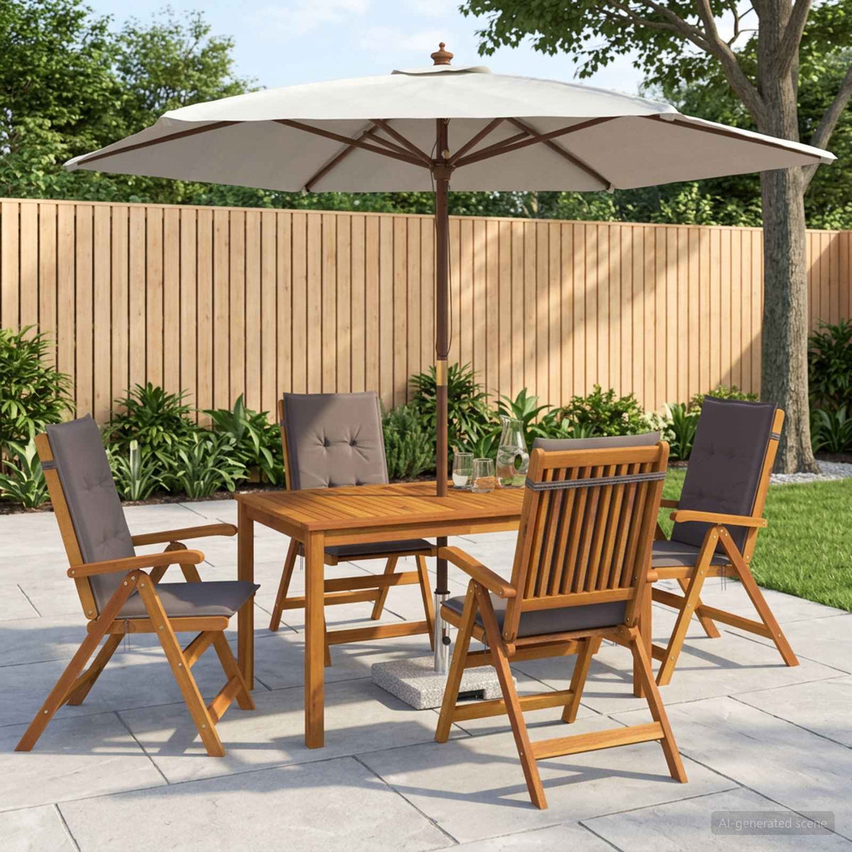 vidaXL Buiten Eetset met Parasol 6 st Antraciet Massief Acaciahout