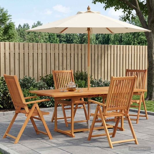 Buiten Eetset met Parasol 6 st Crème Wit en Natuurlijk is nu te koop bij PeponiXL, paradijselijk wonen!
