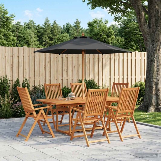 vidaXL Buiten Eetset met Parasol 8 st Anthraciet en Natuurlijk