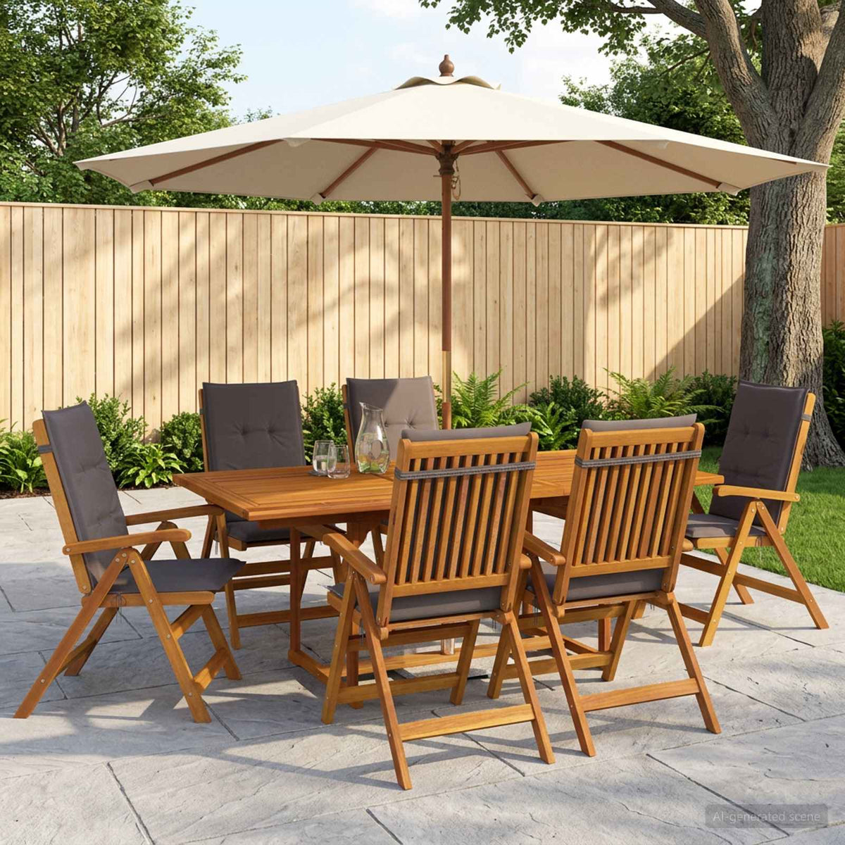 vidaXL Buiten Eetset met Parasol 8 st Antraciet Massief Acaciahout