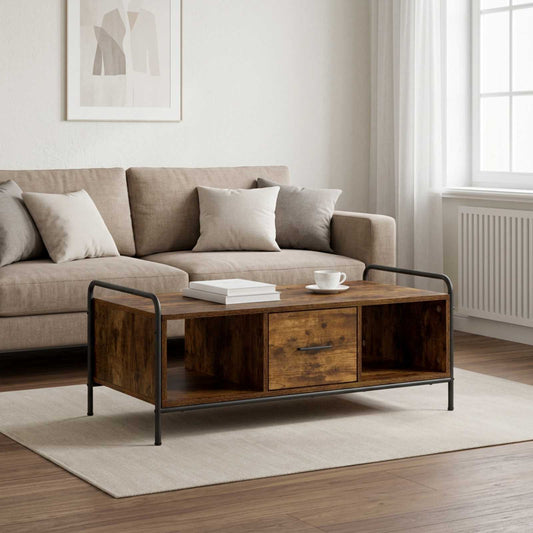 Salontafel Gerookt eiken 99,5 x 49 x 41 cm Bewerkt hout is nu te koop bij PeponiXL, paradijselijk wonen!
