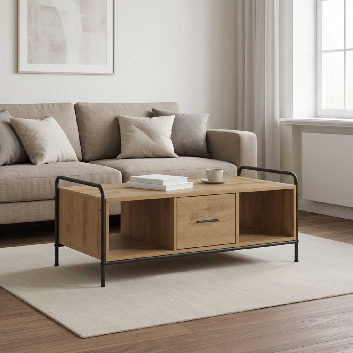 Salontafel Artisanaal eiken 99,5 x 49 x 41 cm Bewerkt hout is nu te koop bij PeponiXL, paradijselijk wonen!