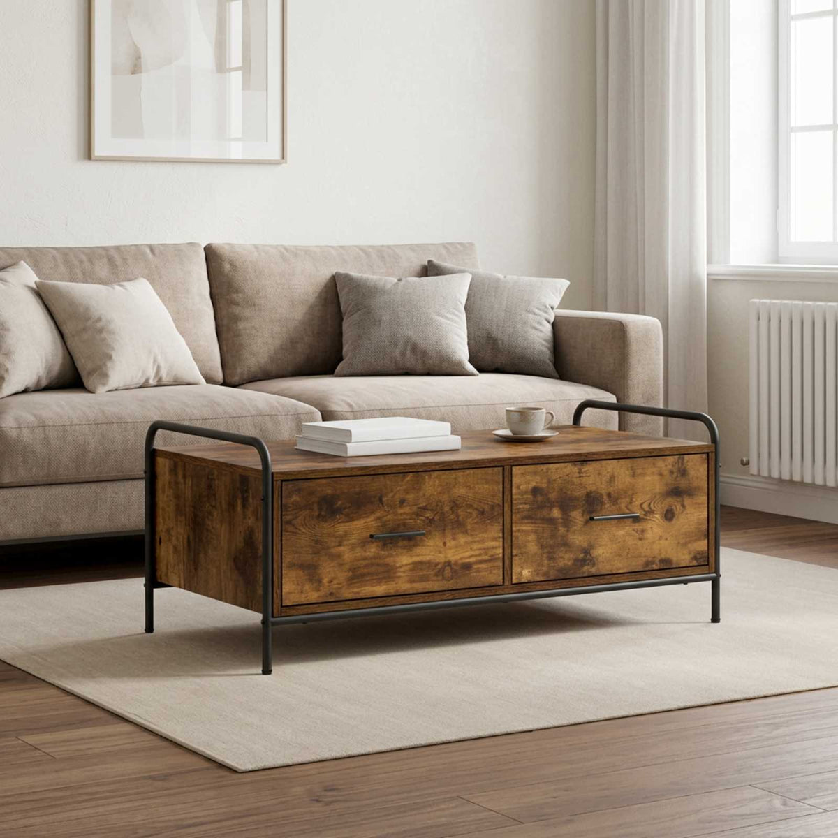 Salontafel Gerookt eiken 99,5 x 49 x 41 cm Bewerkt hout is nu te koop bij PeponiXL, paradijselijk wonen!