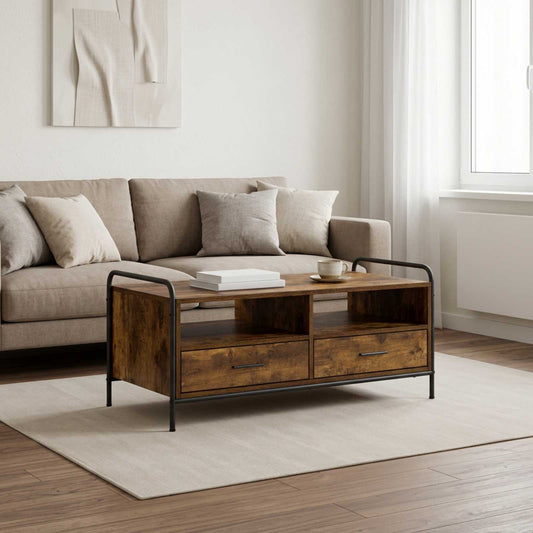 Salontafel Gerookt eiken 99,5 x 49 x 46 cm Bewerkt hout is nu te koop bij PeponiXL, paradijselijk wonen!