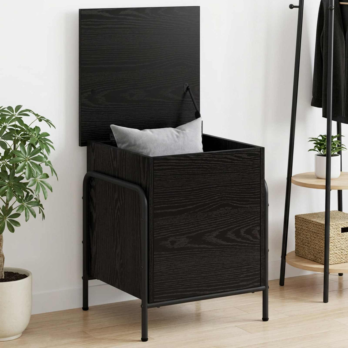 Opbergbox Zwart eiken 80 x 40 x 49,5 cm Bewerkt hout is nu te koop bij PeponiXL, paradijselijk wonen!