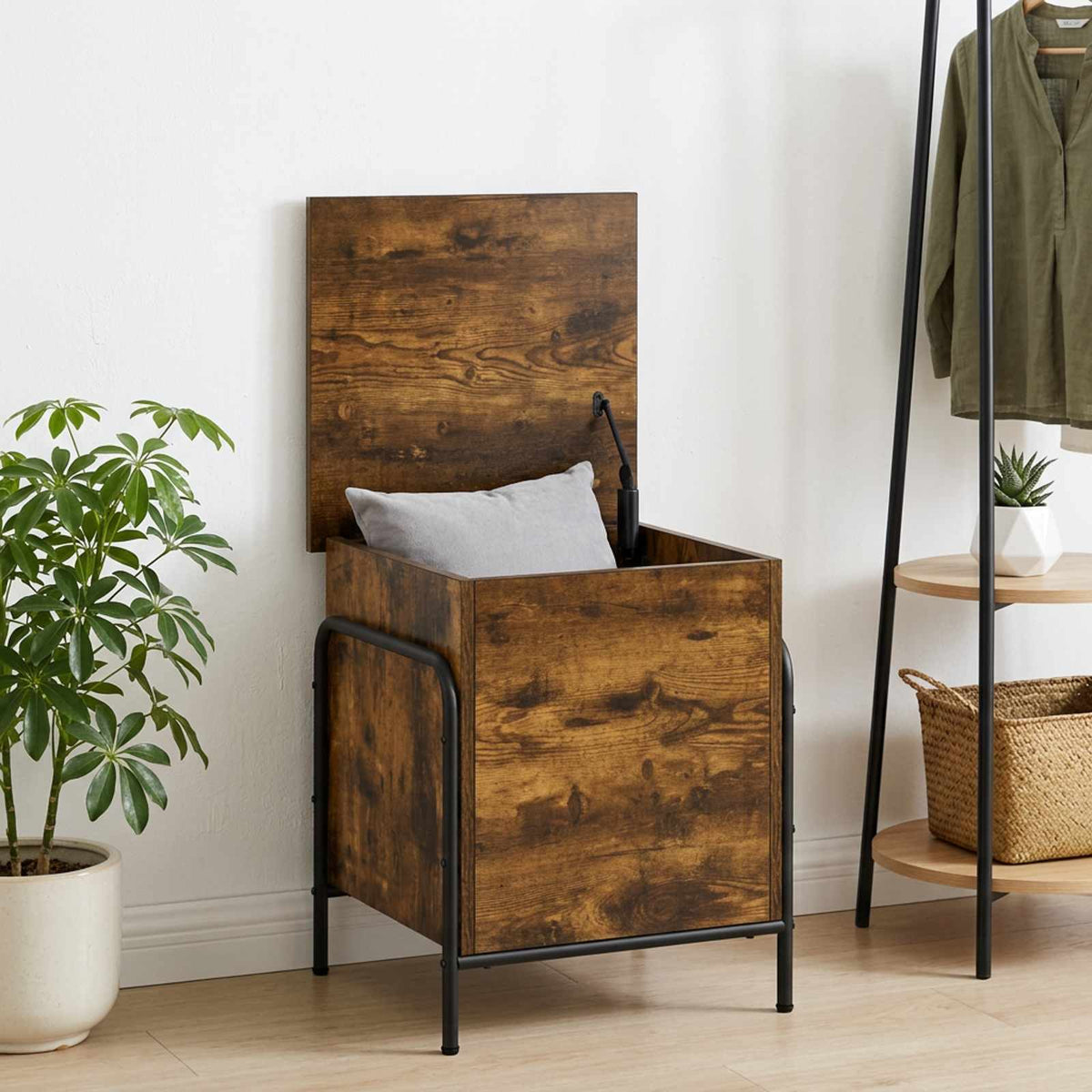 Opbergbox Gerookt eiken 80 x 40 x 49,5 cm Bewerkt hout is nu te koop bij PeponiXL, paradijselijk wonen!