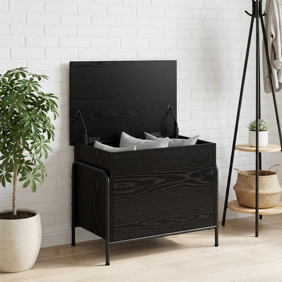 Opbergbox Zwart eiken 80 x 40 x 49,5 cm Bewerkt hout is nu te koop bij PeponiXL, paradijselijk wonen!