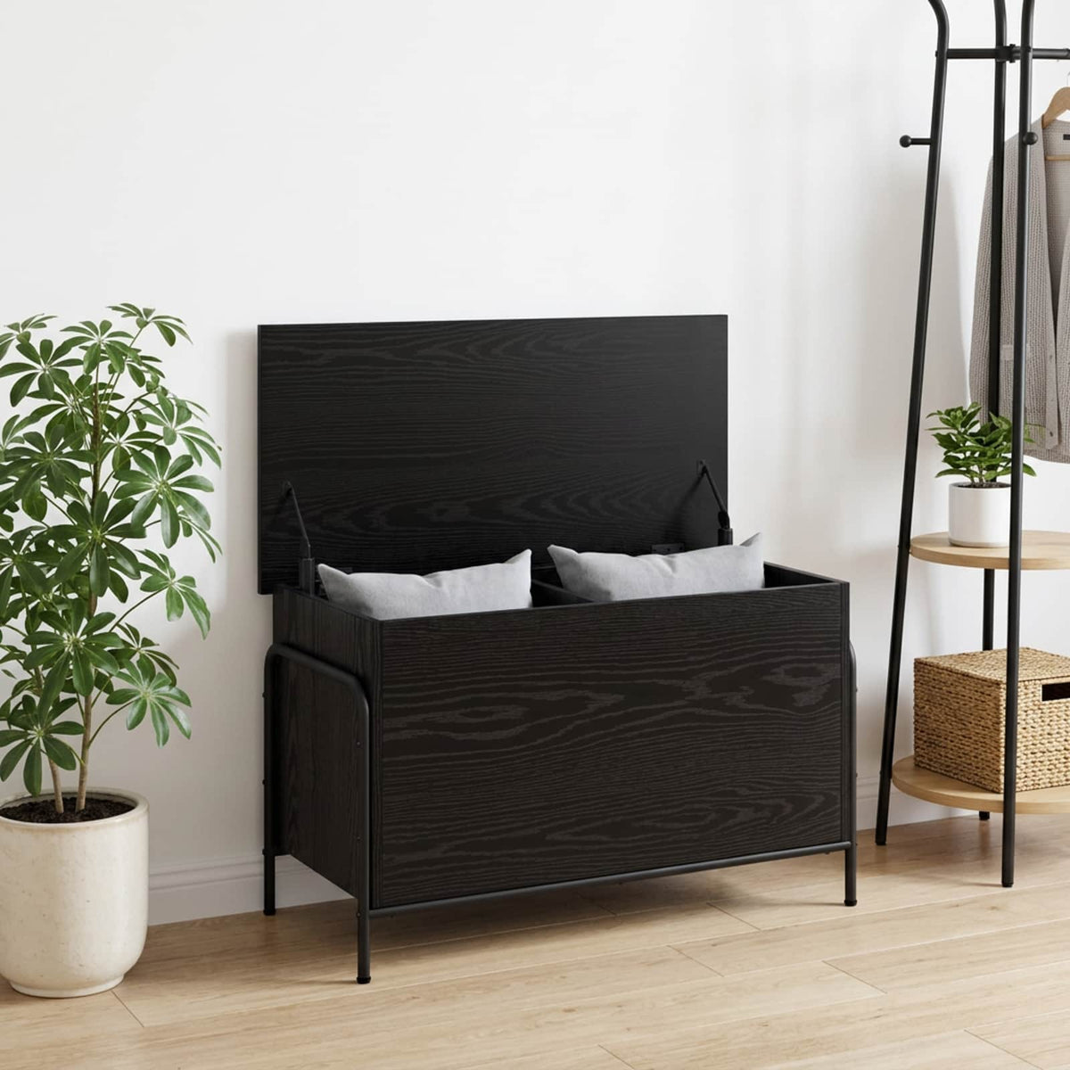 Opbergbox Zwart eiken 80 x 40 x 49,5 cm Bewerkt hout is nu te koop bij PeponiXL, paradijselijk wonen!