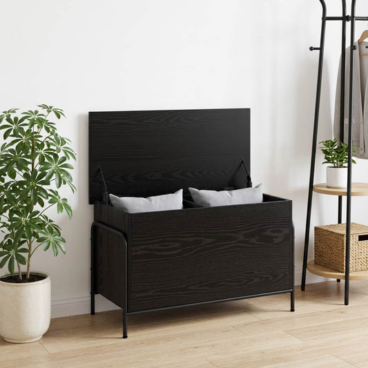 Opbergbox Zwart eiken 80 x 40 x 49,5 cm Bewerkt hout is nu te koop bij PeponiXL, paradijselijk wonen!