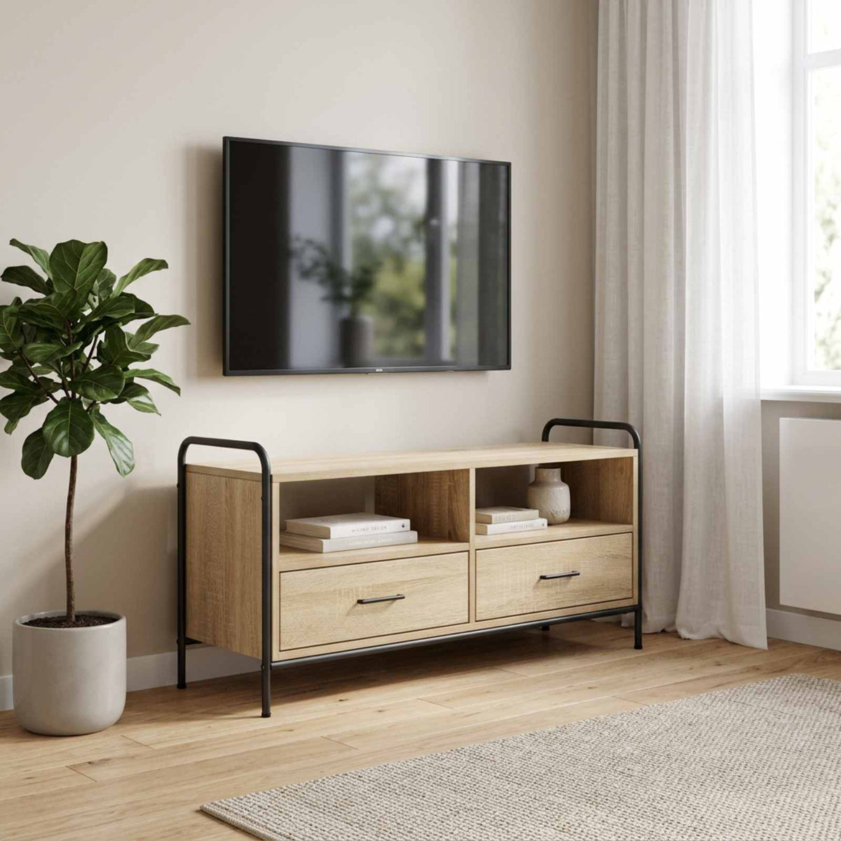 Tv-meubel 67,5 x 33 x 50 cm Sonoma Eiken Bewerkt hout is nu te koop bij PeponiXL, paradijselijk wonen!