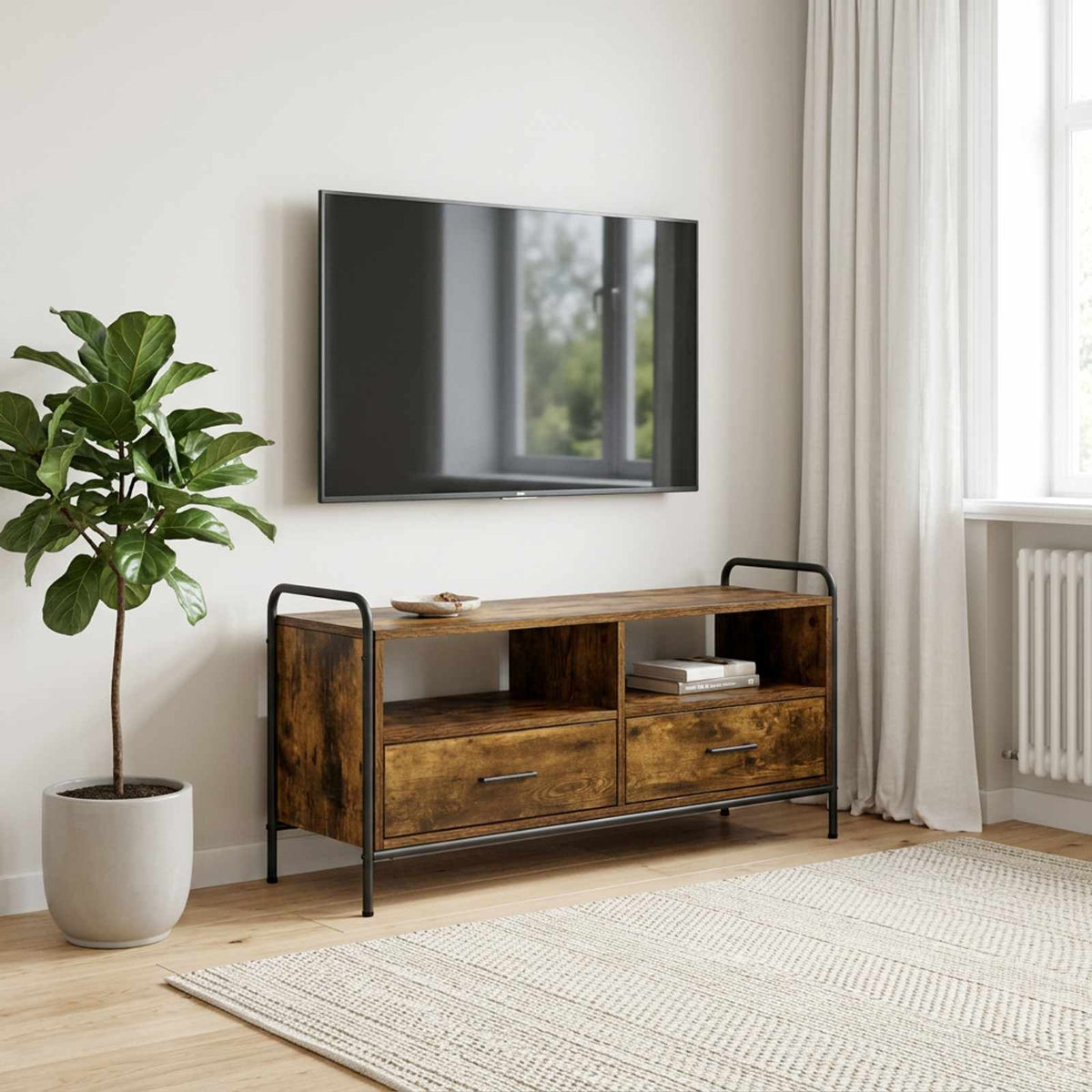 Tv-meubel 67,5 x 33 x 50 cm Gerookt eiken Bewerkt hout is nu te koop bij PeponiXL, paradijselijk wonen!
