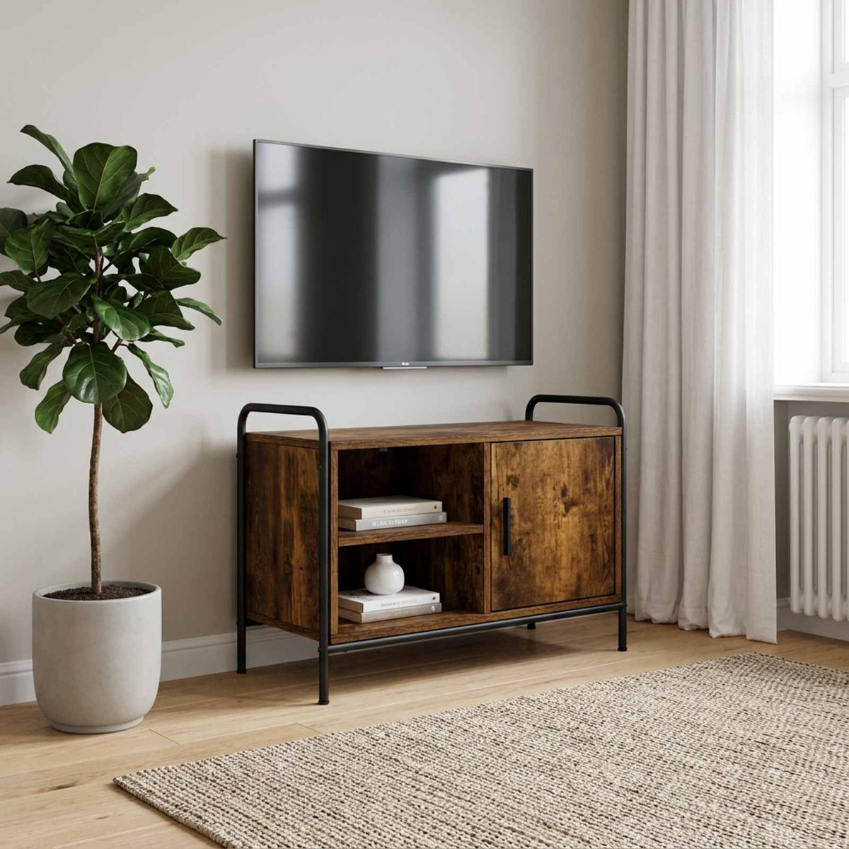 Tv-meubel 133 x 33 x 50 cm Gerookt eiken Bewerkt hout is nu te koop bij PeponiXL, paradijselijk wonen!