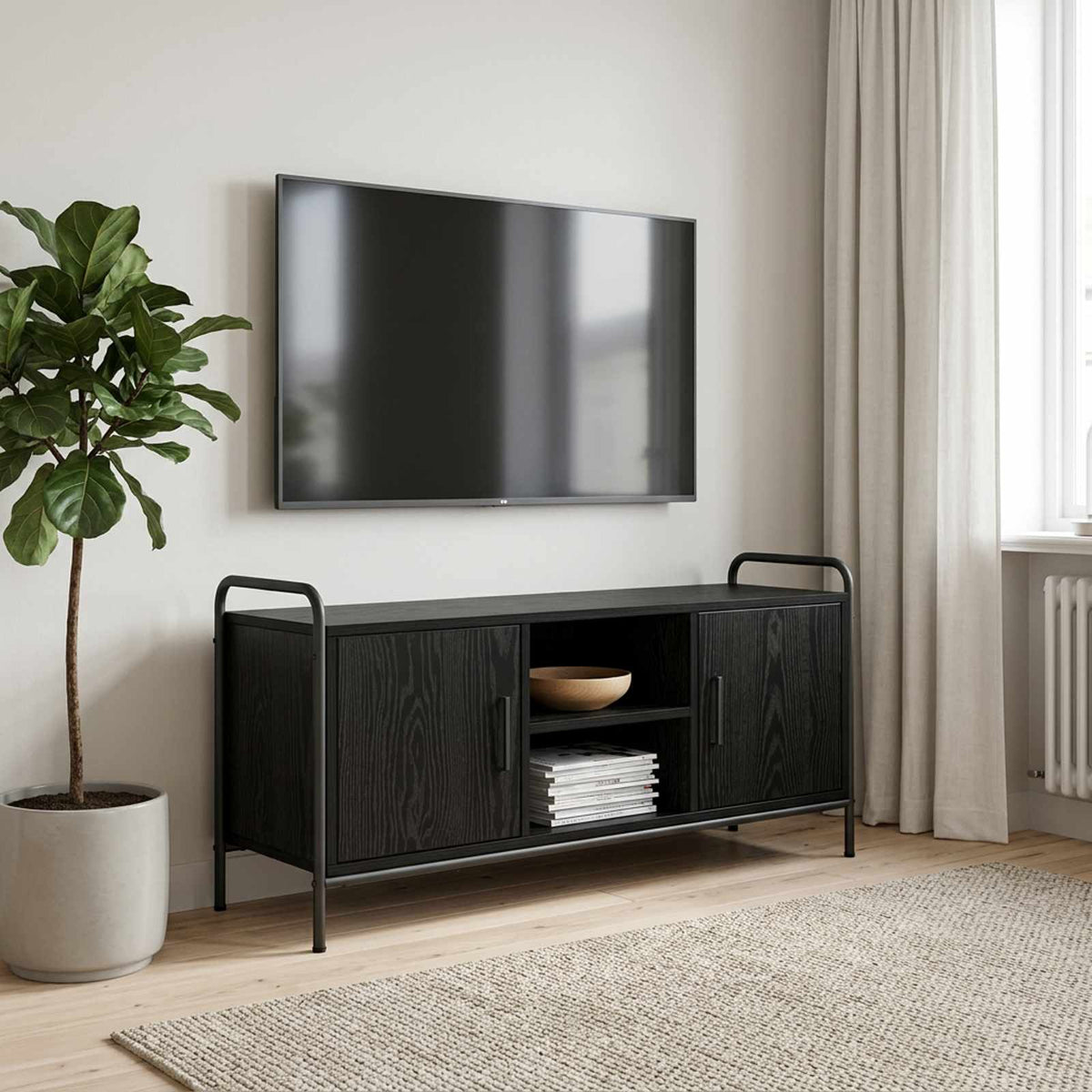 Tv-meubel 99 x 33 x 50 cm Zwart eiken Bewerkt hout is nu te koop bij PeponiXL, paradijselijk wonen!