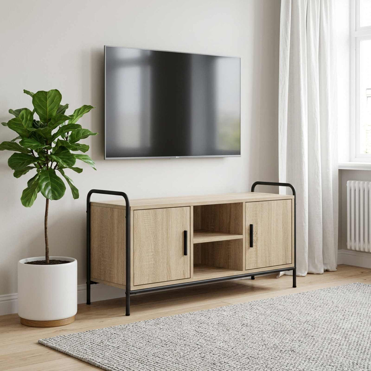 Tv-meubel 99 x 33 x 50 cm Sonoma Eiken Bewerkt hout is nu te koop bij PeponiXL, paradijselijk wonen!
